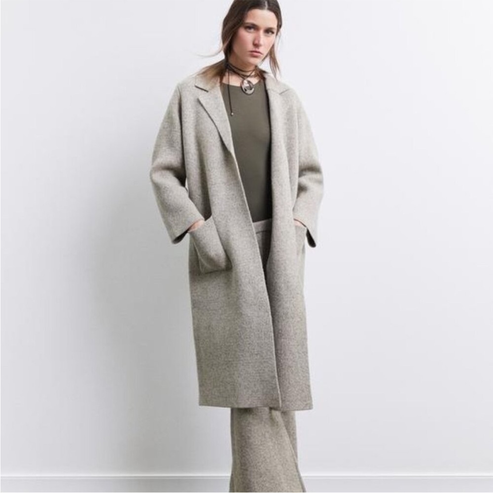 Zara Women’s Wool Coat Knit Long Duster Trench Jacket Cardigan Sweater Modern XL